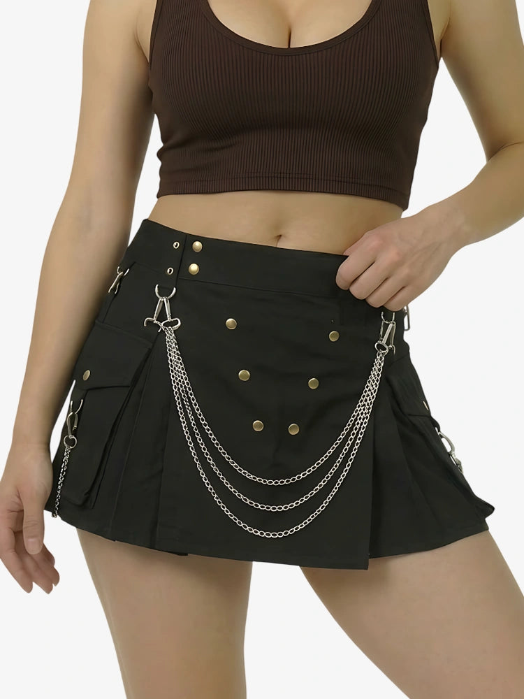 Kilt cargo utility célèbre avec chaînes dorées pour femme