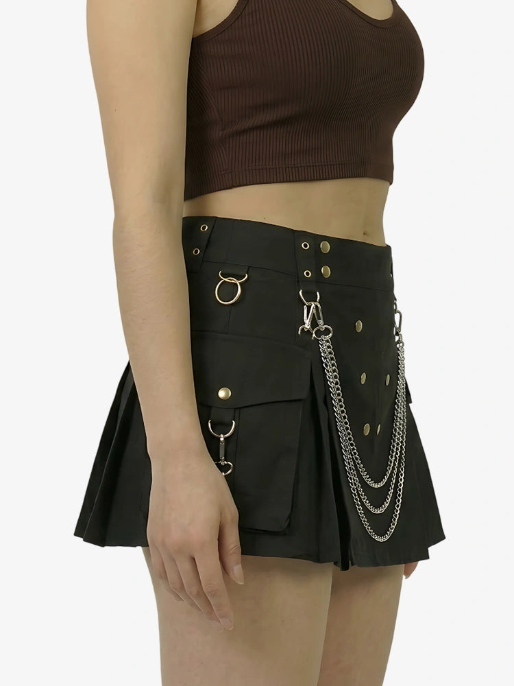 Kilt cargo utility célèbre avec chaînes dorées pour femme
