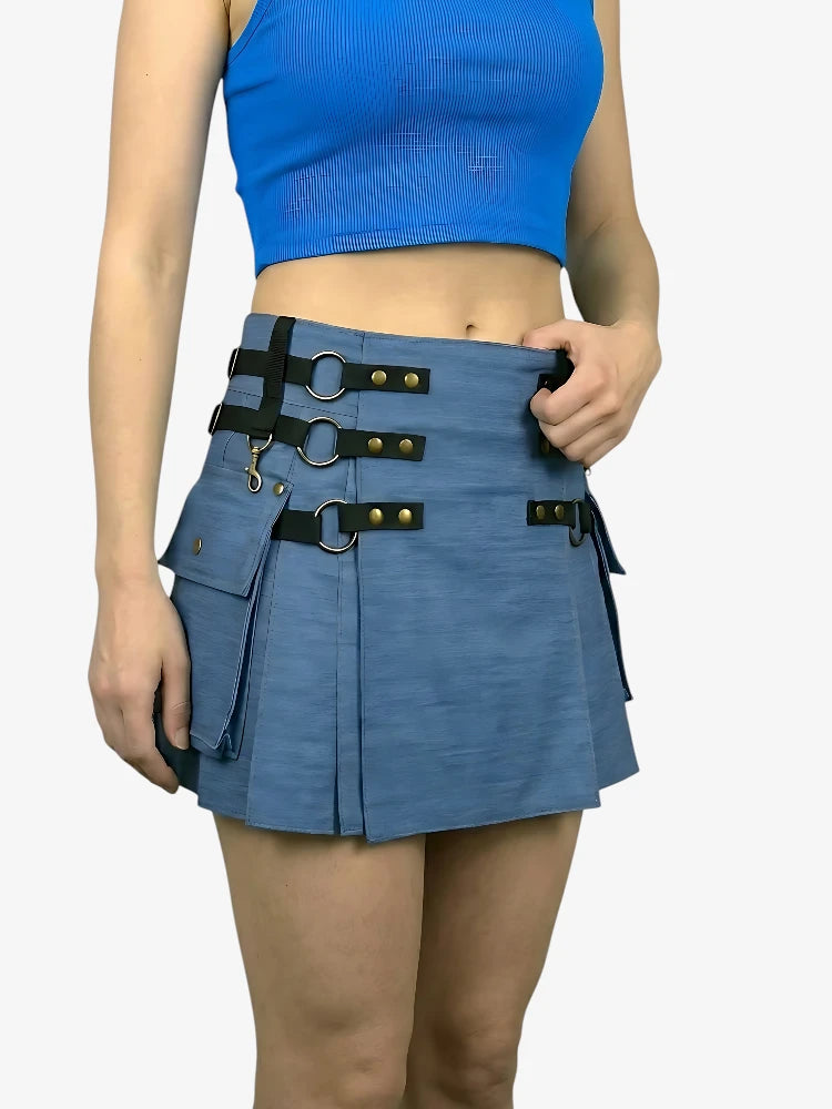 Kilt en Denim Bleu Ajustable pour Femme