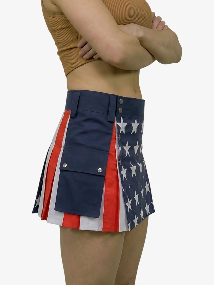 Kilt Utility Traditionnel en Coton avec Drapeau Américain pour Femme