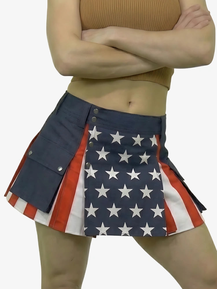 Kilt Utility Traditionnel en Coton avec Drapeau Américain pour Femme