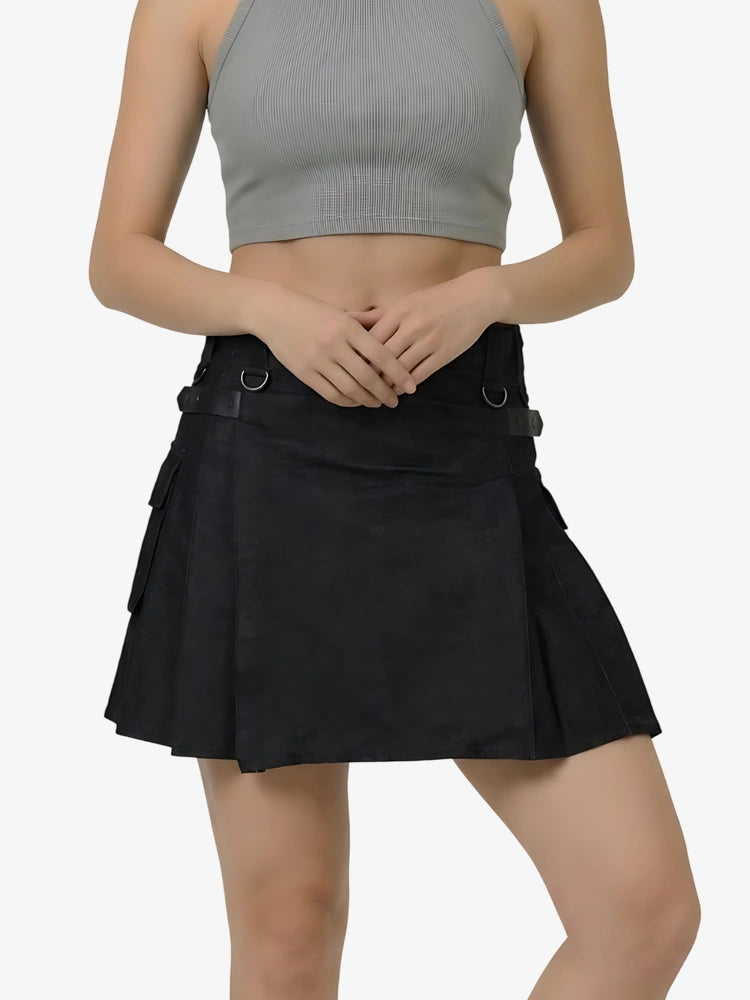 Kilt Utility Noir en Denim pour Femme