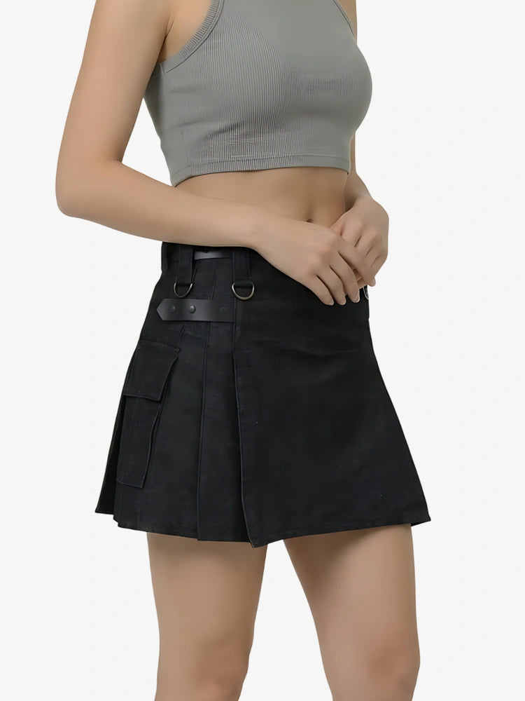 Kilt Utility Noir en Denim pour Femme