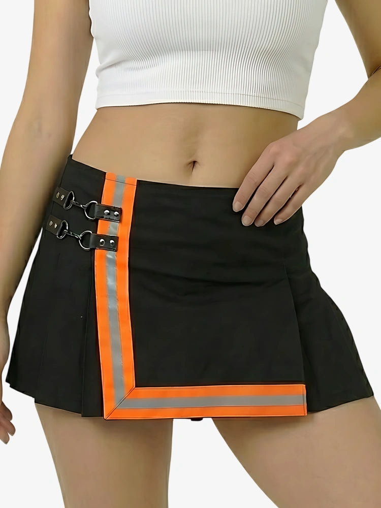 Kilt pompier noir avec bandes orange pour femme