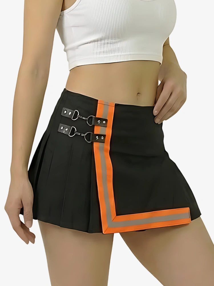 Kilt pompier noir avec bandes orange pour femme