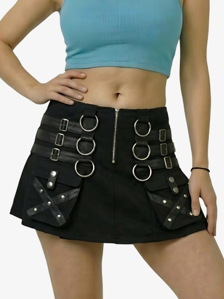 Kilt utility gothique noir pour femme