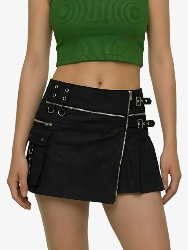 Kilt utility gothique noir pour femme