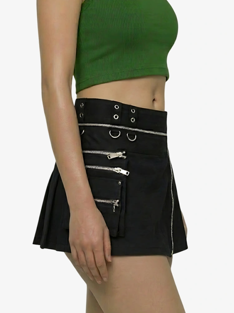 Kilt utility gothique noir pour femme