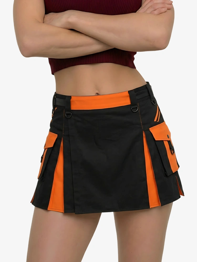 Kilt utility noir et orange pour femme