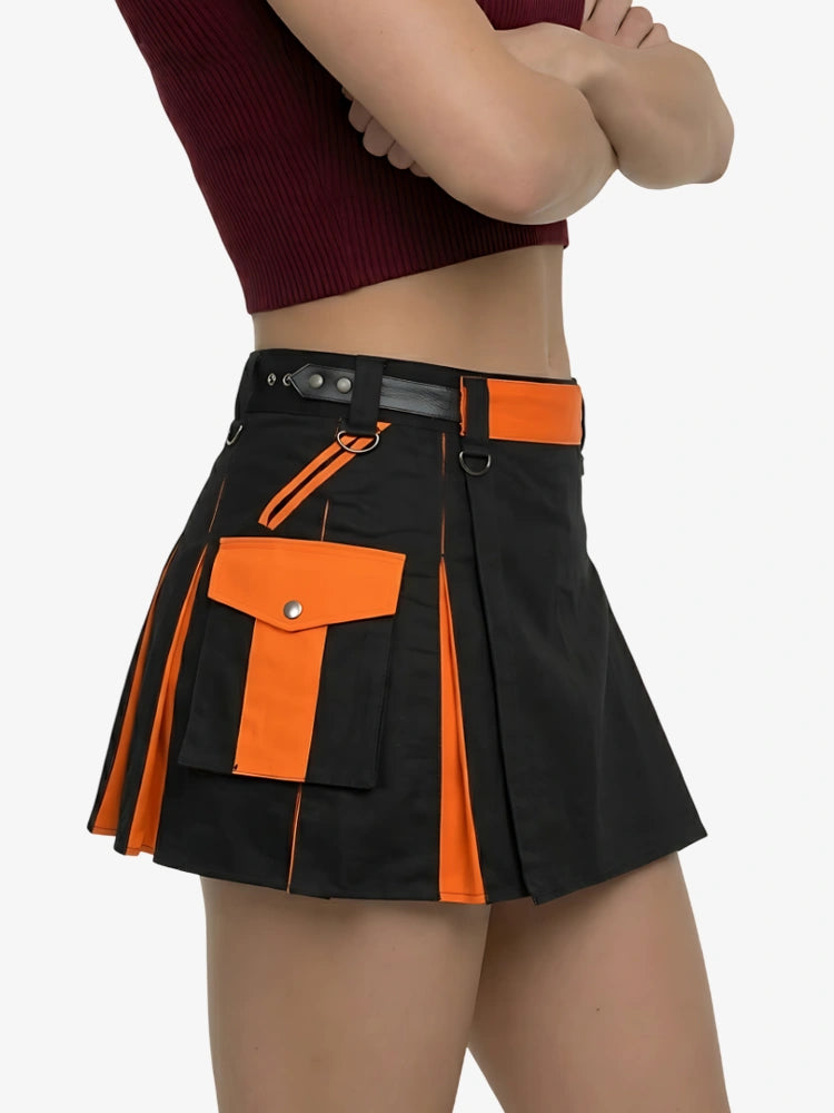 Kilt utility noir et orange pour femme