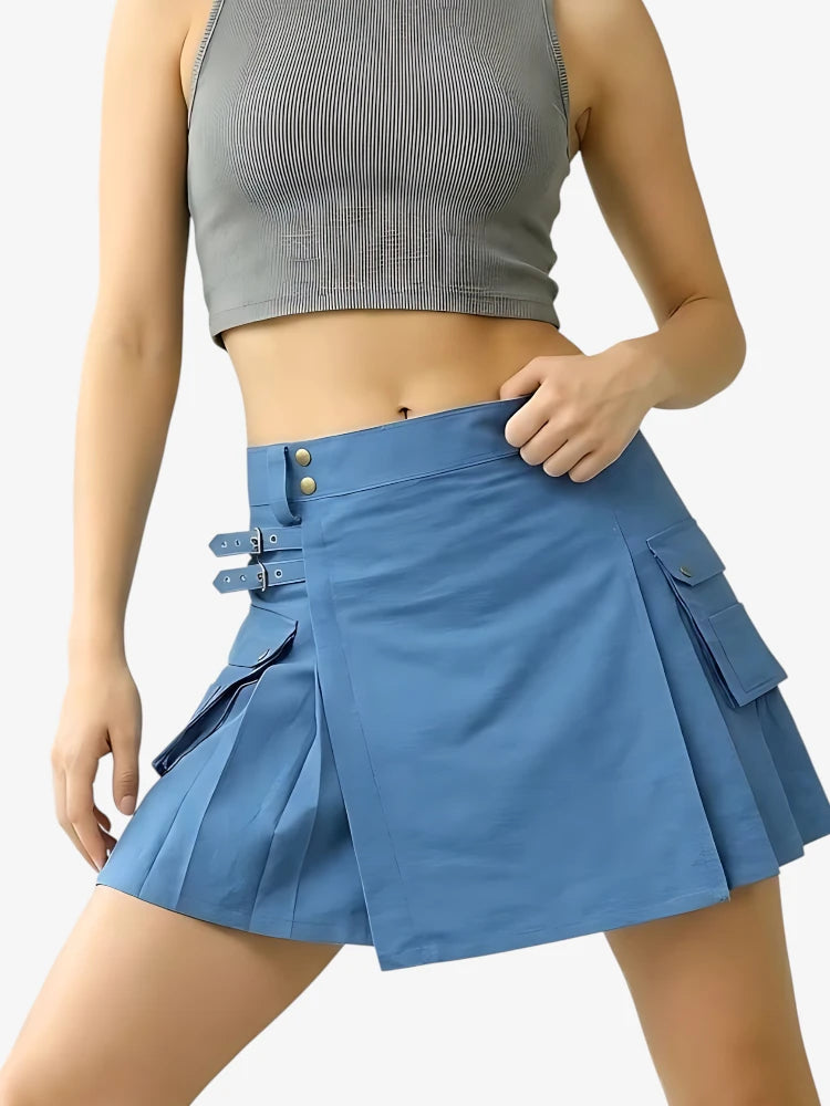 Kilt en Denim Bleu pour Femme avec Sangles Ajustables