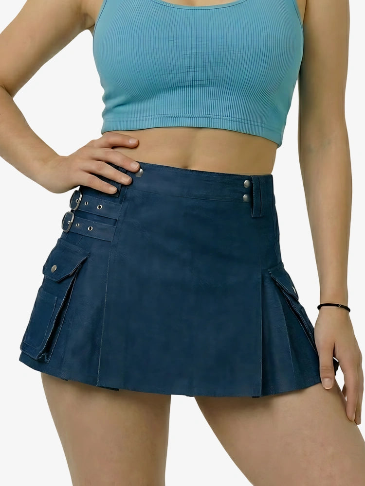 Kilt utility en denim bleu pour femme