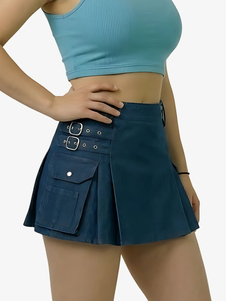 Kilt utility en denim bleu pour femme