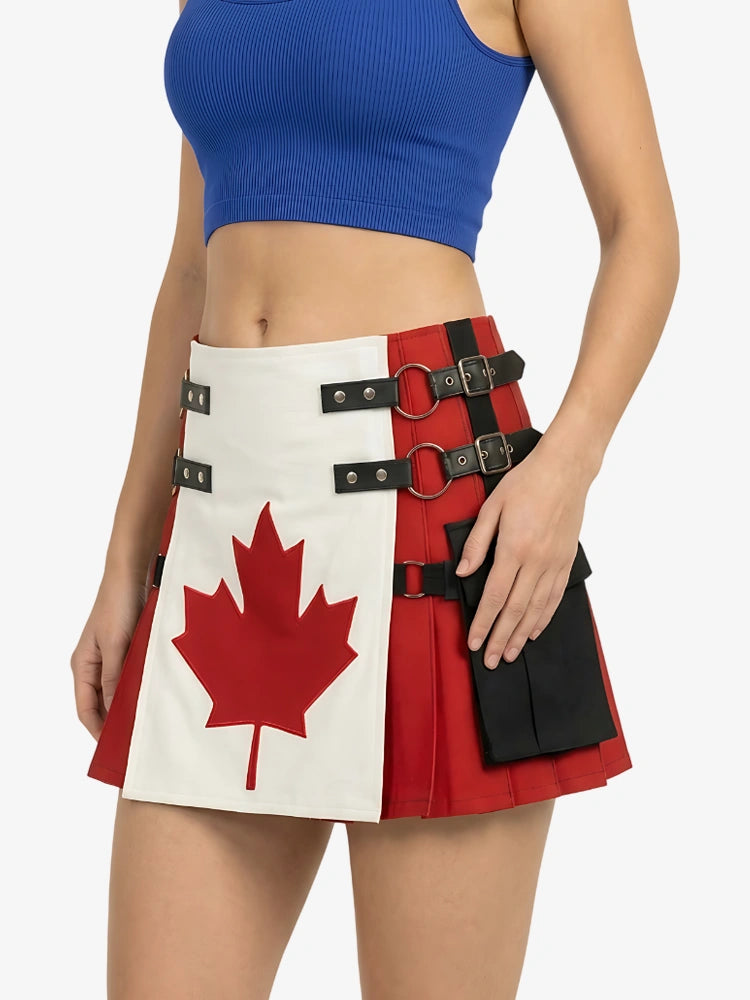 Skirt with a red maple leaf design on a white background