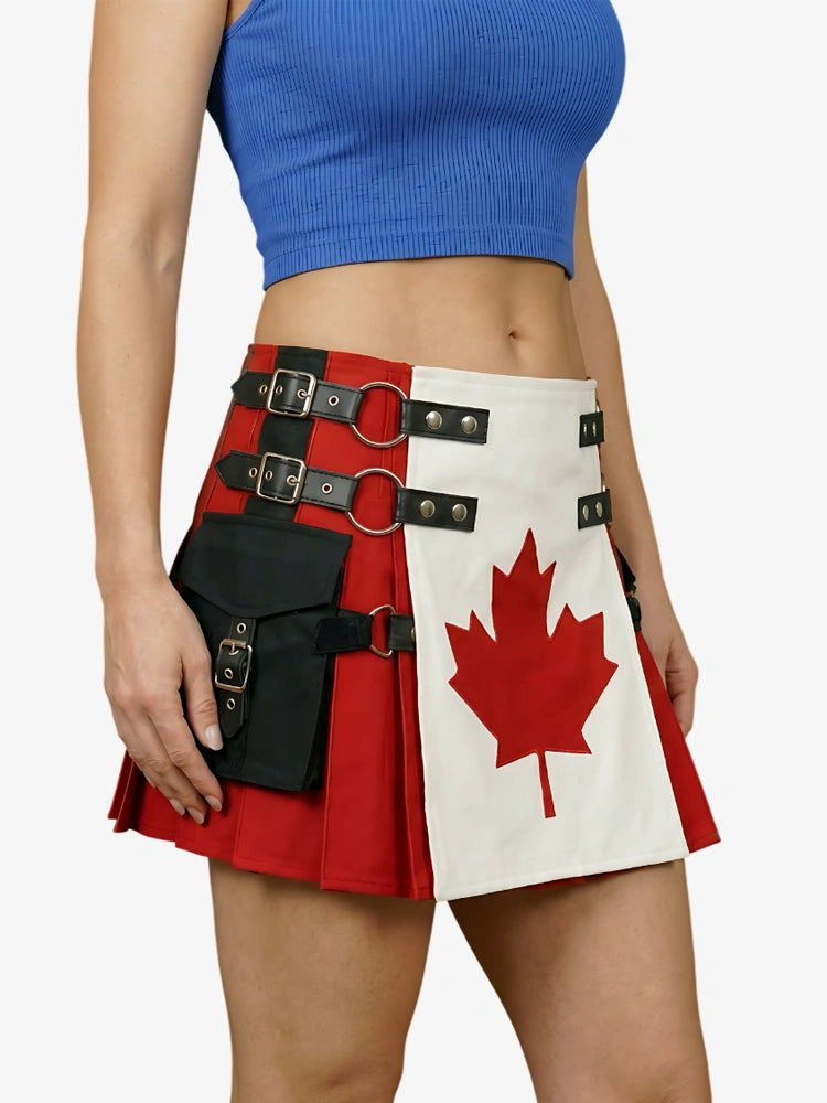 Kilt Hybride Utility Drapeau Canadien en Coton pour Femme
