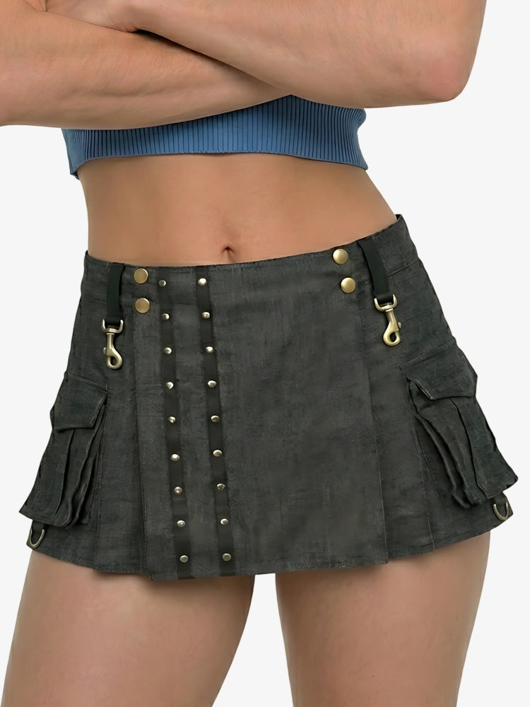 Kilt en denim marron foncé pour femme