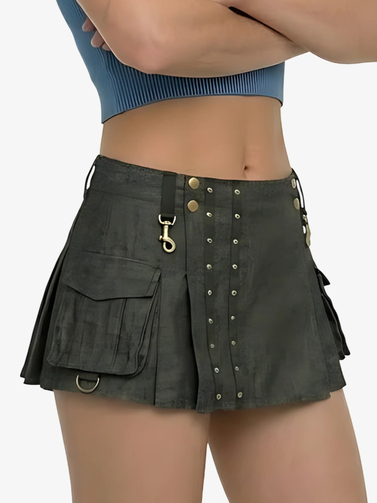 Kilt en denim marron foncé pour femme