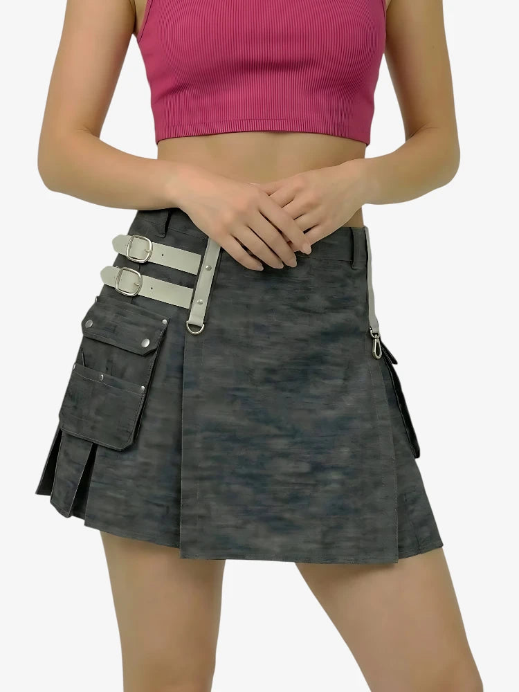 Kilt Utility en Denim pour Femme avec Sangles Ajustables