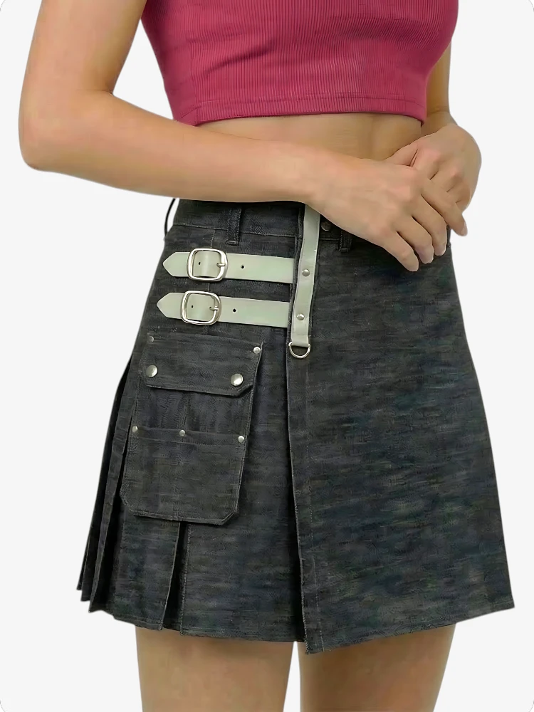 Kilt Utility en Denim pour Femme avec Sangles Ajustables