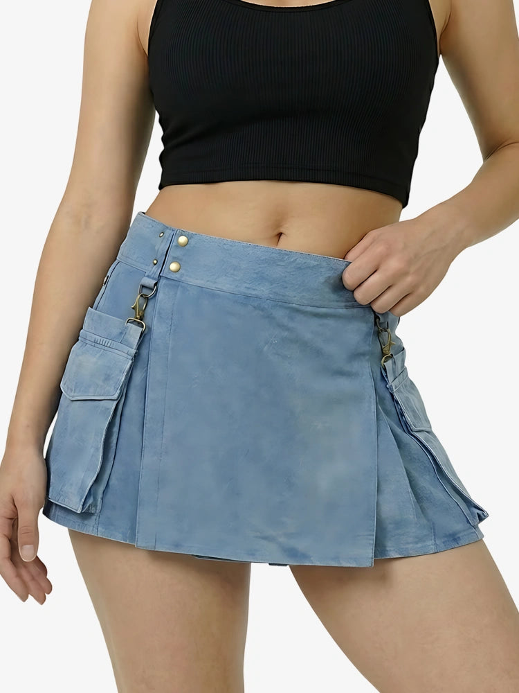 Kilt utility en denim bleu clair pour femme