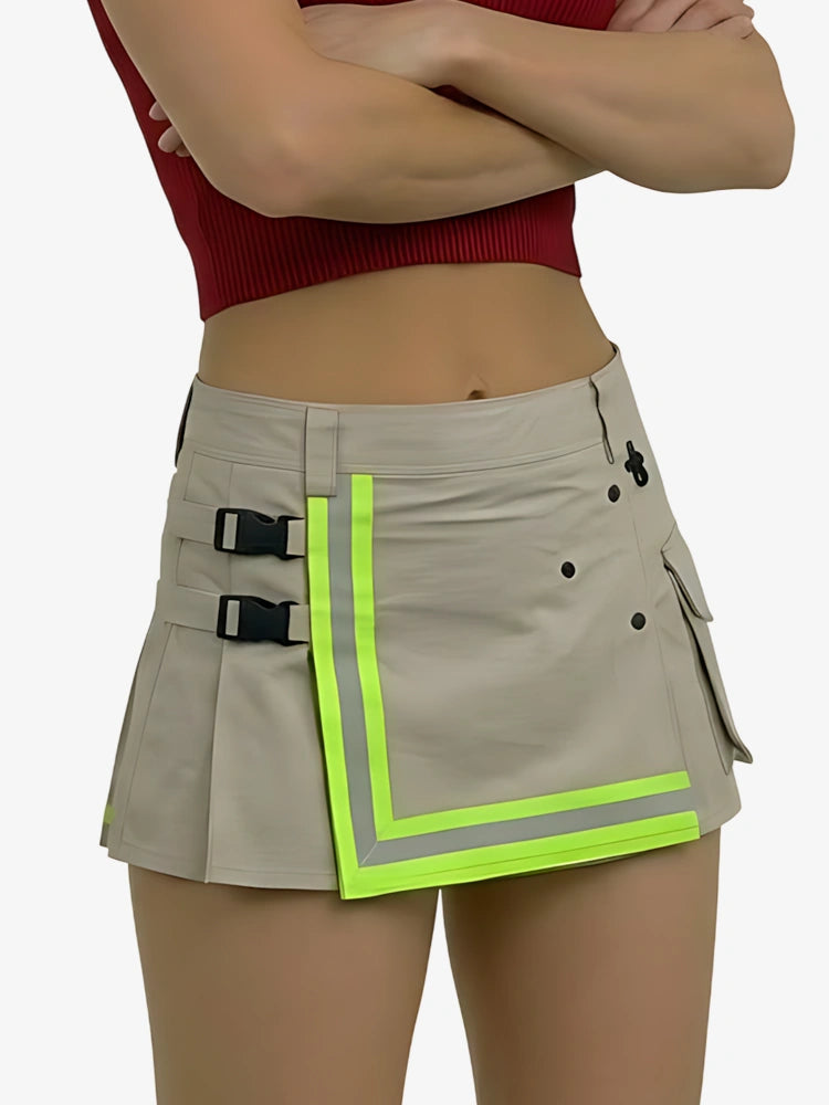 Kilt pompier gris clair pour femme avec bandes réfléchissantes néon