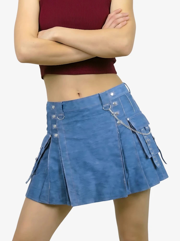 Kilt Moderne en Denim Bleu pour Femme