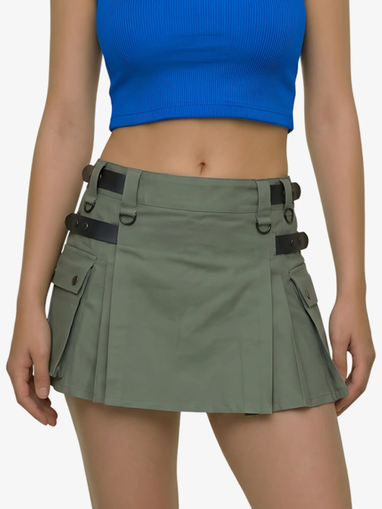 Kilt utility en coton vert olive pour femme