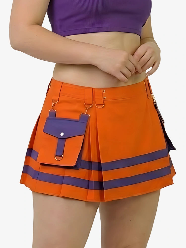 Kilt pompier orange et violet pour femme
