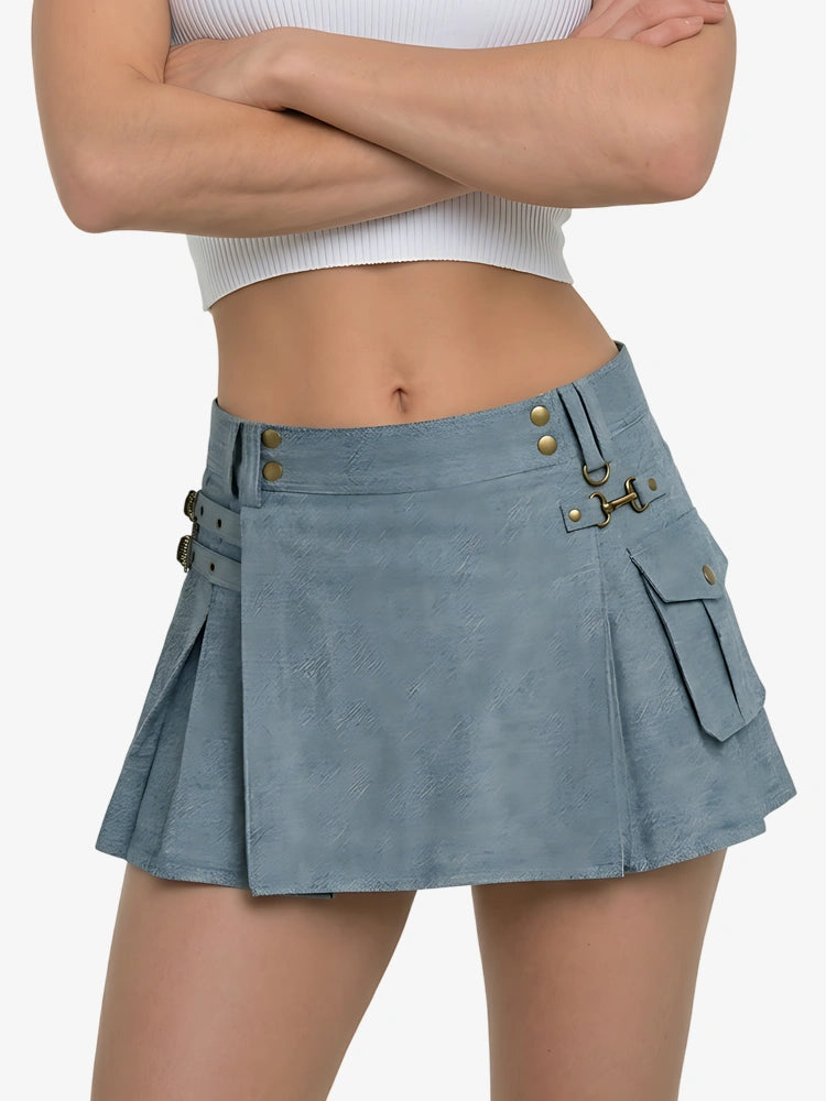 Kilt utility en denim bleu ciel pour femme