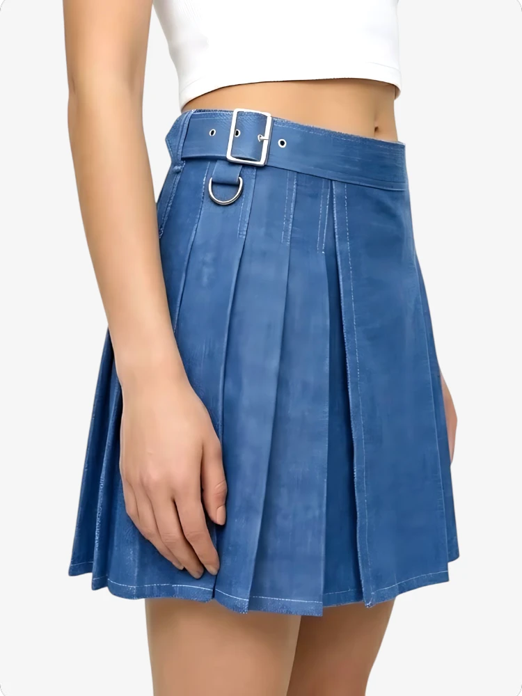 Kilt en Denim Bleu Élégant pour Femme