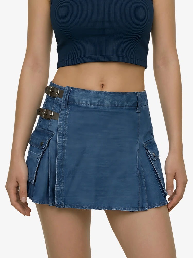 Kilt utility en denim bleu élégant pour femme