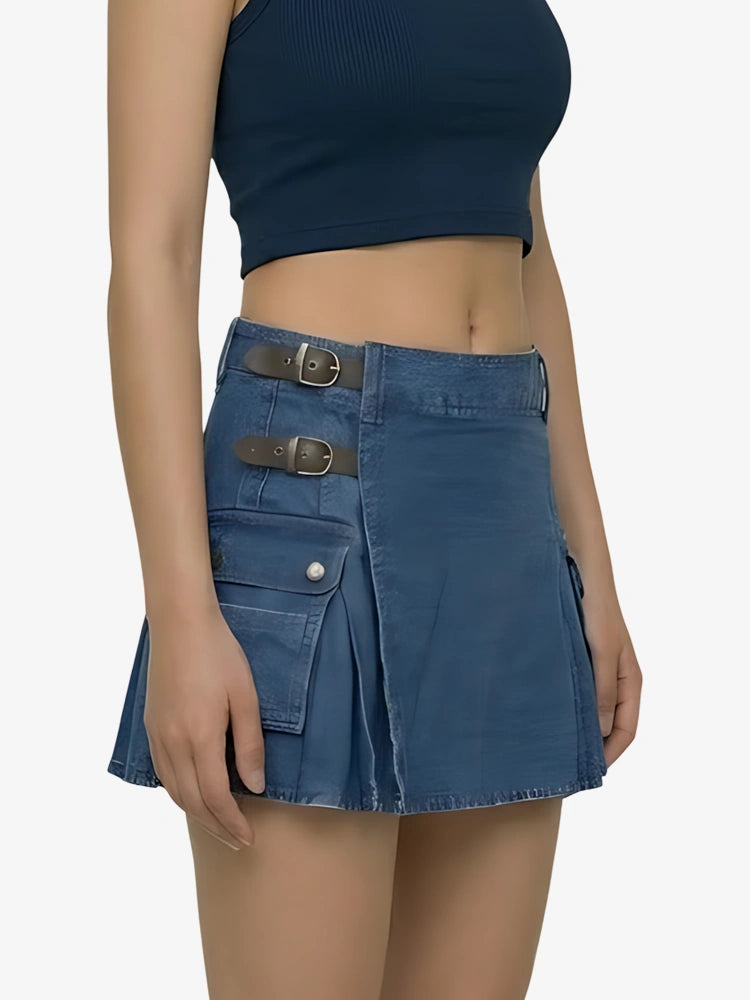 Kilt utility en denim bleu élégant pour femme