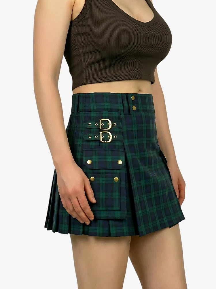 Kilt Utility Tartan Black Watch pour Femme avec Poches Cargo